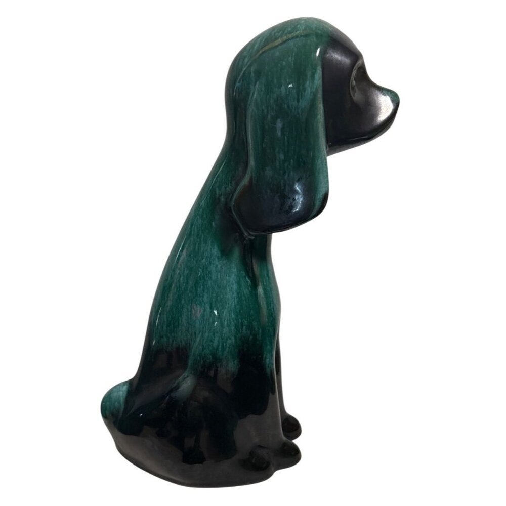 Blue Mountain Pottery Dog Figurine 11" Green Drip Glaze MCM Canada BMP Vintage